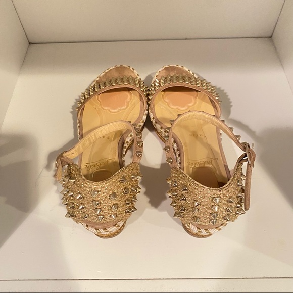❤️ Sold Christian louboutin Madmonica Espadrilles Wedge Sandals Spike Gold - Picture 8 of 14